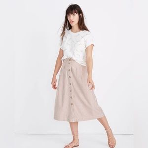 Madewell Patio Button-Front Midi Skirt in Clay Stripe